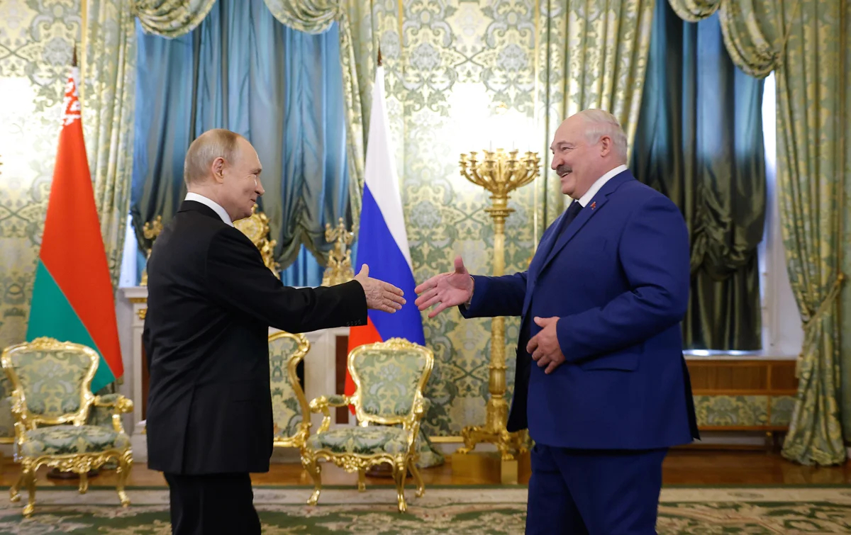 Владимир Путин и Александр Лукашенко на встрече в Кремле, Москва, 13 марта 2025 года. Фото: Максим Шеметов / EPA