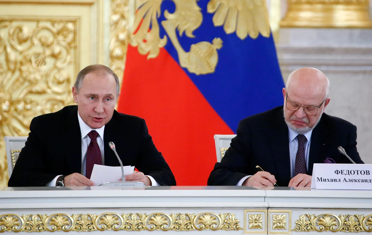 Владимир Путин и Михаил Федотов на заседании Совета по развитию гражданского общества и правам человека в Кремле, Москва, 8 декабря 2016 года. Фото: Сергей Карпухин / EPA