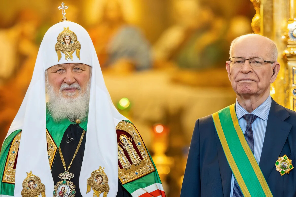 Патриарх Кирилл во время вручения почетному научному руководителю РФЯЦ-ВНИИЭФ Радию Илькаеву орден преподобного Сергия Радонежского I степени. Фото nne.ru