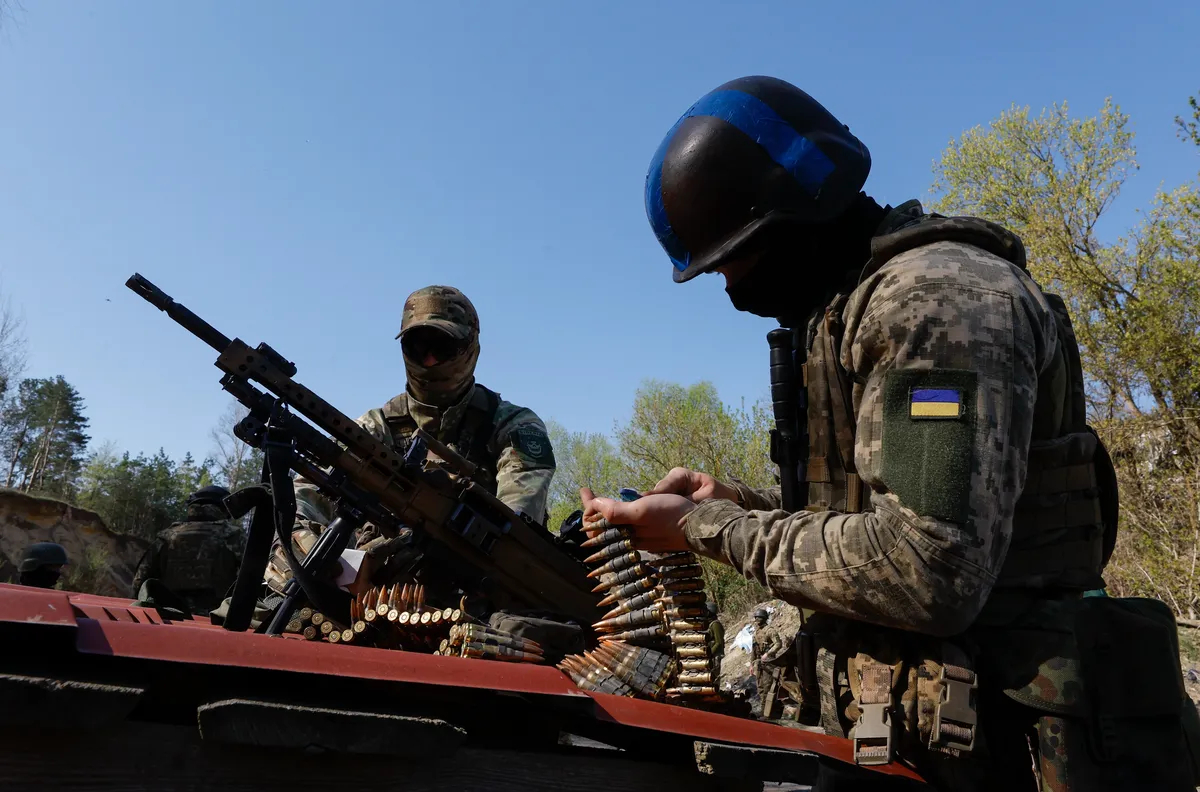 Members of the Siberian Battalion train on a shooting range near Kyiv, Ukraine, 10 April 2024. Photo: EPA / SERGEY DOLZHENKO