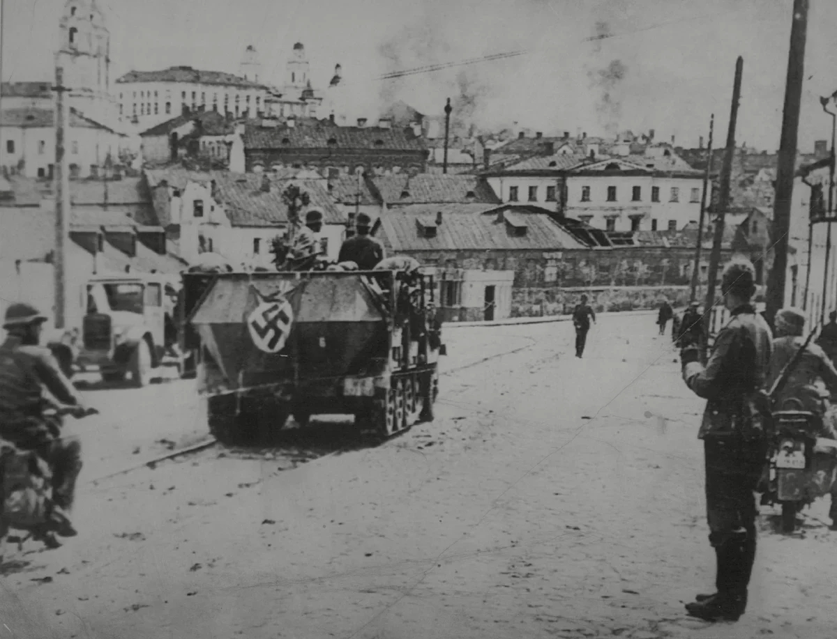 Nazi troops in Minsk. Photo: Northcliffe Collection / ANL / Shutterstock / Rex Features / Vida Press