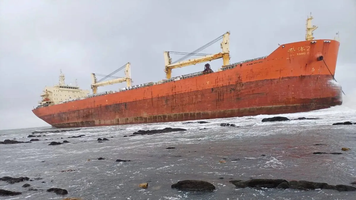 У берегов Сахалина село на мель грузовое судно, на борту которого находятся сотни тонн топлива. Введен режим ЧС