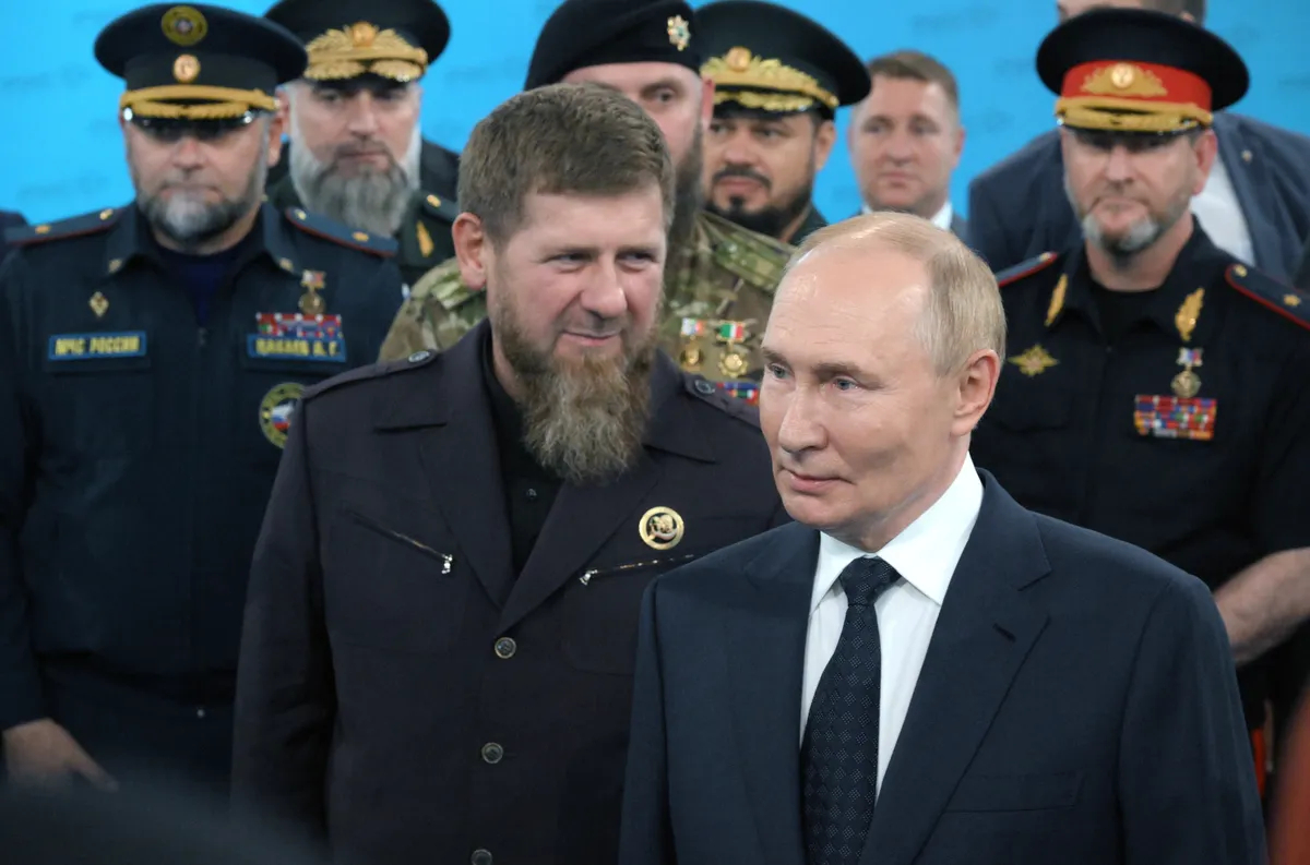 Ramzan Kadyrov accompanies Vladimir Putin during his visit to the Russian Special Forces University in Gudermes, Chechnya, 20 August 2024. Photo: EPA-EFE/ALEXEI DANICHEV/SPUTNIK/KREMLIN
