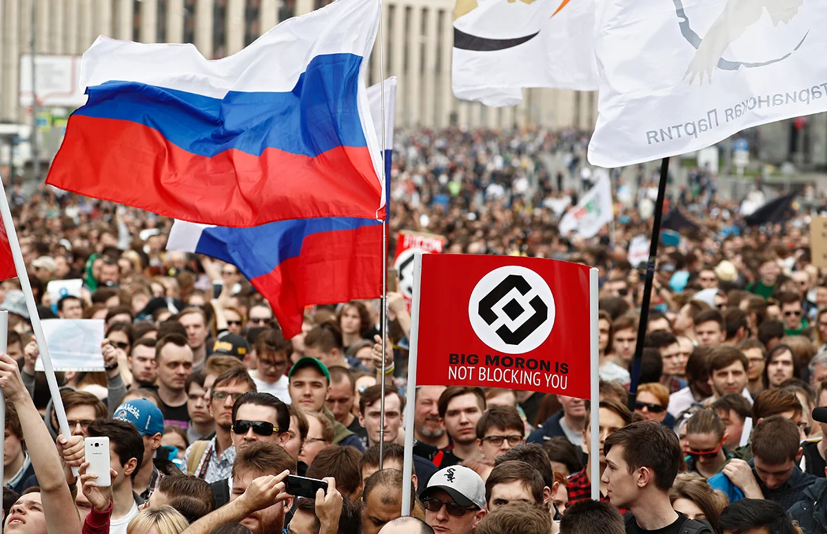 Митинг за свободный Интернет и в поддержку мессенджера Telegram, Москва, Россия, 30 апреля 2018 года. Фото: Сергей Ильницкий / EPA