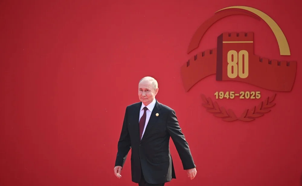 Vladimir Putin arrives for the parade. Photo: EPA/SERGEY BOBYLEV/SPUTNIK /KREMLIN