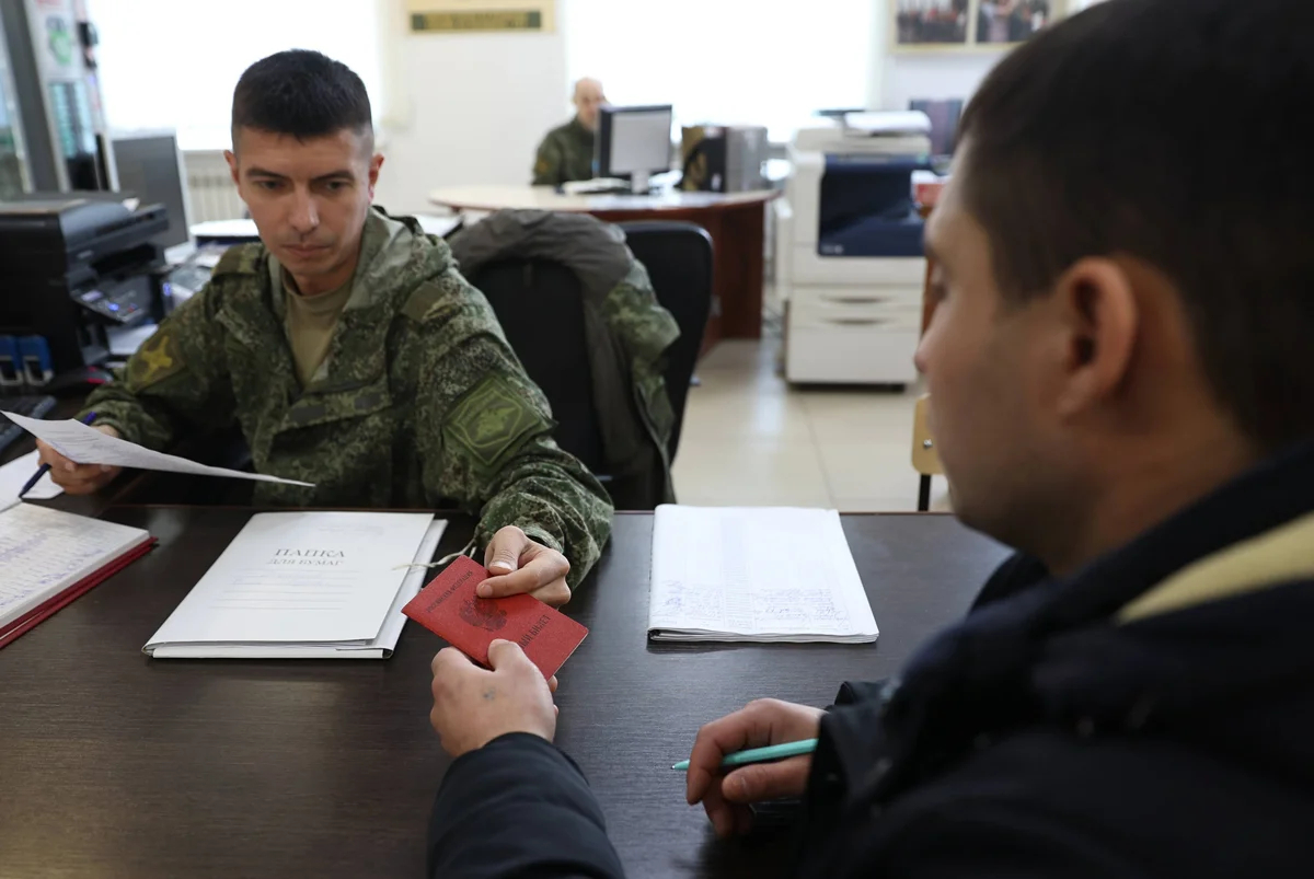 Пункт отбора на службу по контракту Минобороны России, Краснодар, 15 января 2025 года. Фото: Виталий Тимкив / Спутник / Imago Images / Scanpix / LETA