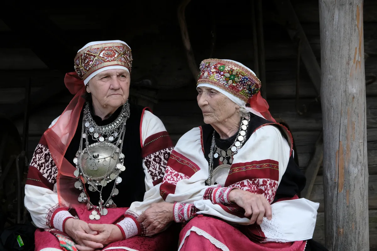Women wear Seto traditional dresses as they attend the Seto Dance Festival in Värska, Estonia, 29 June 2024. Photo: EPA / Valda Kalnina