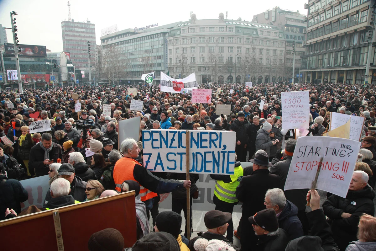 Акция протеста пенсионеров в поддержку студентов, Белград, Сербия, 5 февраля 2025 года. Фото: Milos Miskov / BetaPhoto / Sipa / Shutterstock / Rex Features / Vida Press